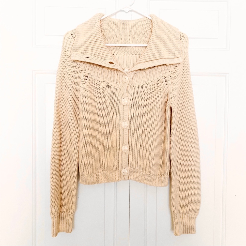 Anthropologie Moth Tan Knit Button Down Cardigan S